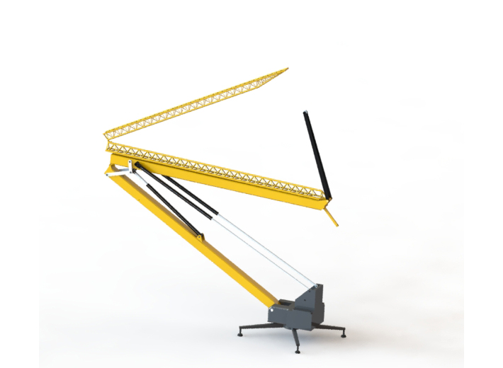 a long arm and a small cabin crane lifting heavy objects